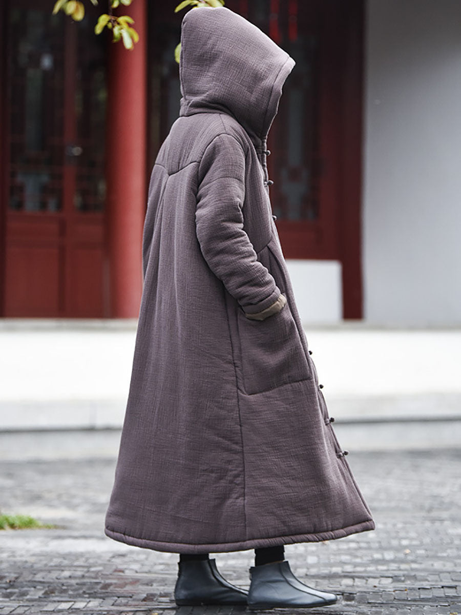 Winter Frog Pocket Hooded Long Coat