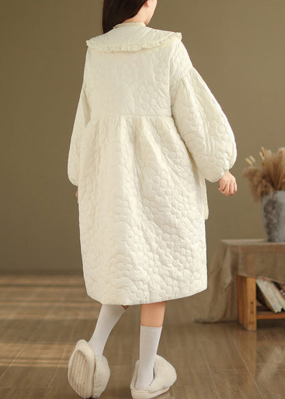 Beige Peter Pan Collar Fine Cotton Filled Coat Lantern Sleeve