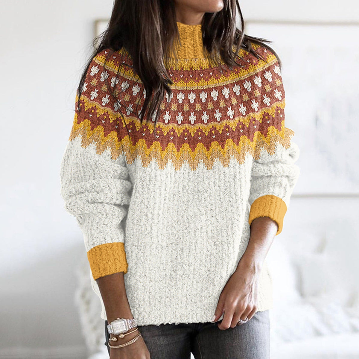 Vintage Lcelandic Geometric Design Jacquard Warm Turtleneck Sweater elevenforest