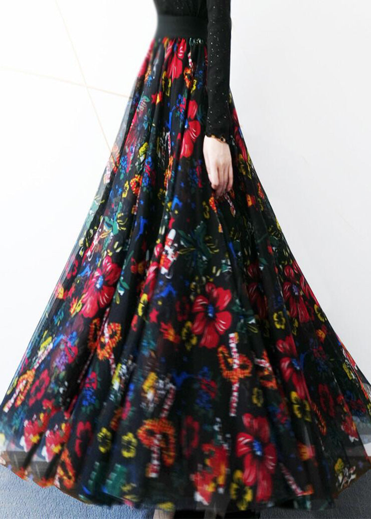Classy Black Print Exra Large Hem Tulle Skirts Spring