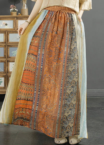Classy Blue Print Patchwork Linen a Line Skirt Spring