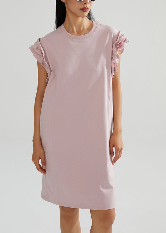 Pink Oversized Cotton Tea Dresses Butterfly Sleeve