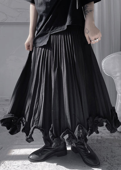 Stylish Black Ruffled Patchwork a Line Skirt Fall