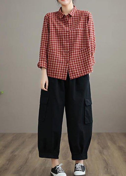 100% Spring Trousers Black Pattern Elastic Waist Pockets Wild Pants