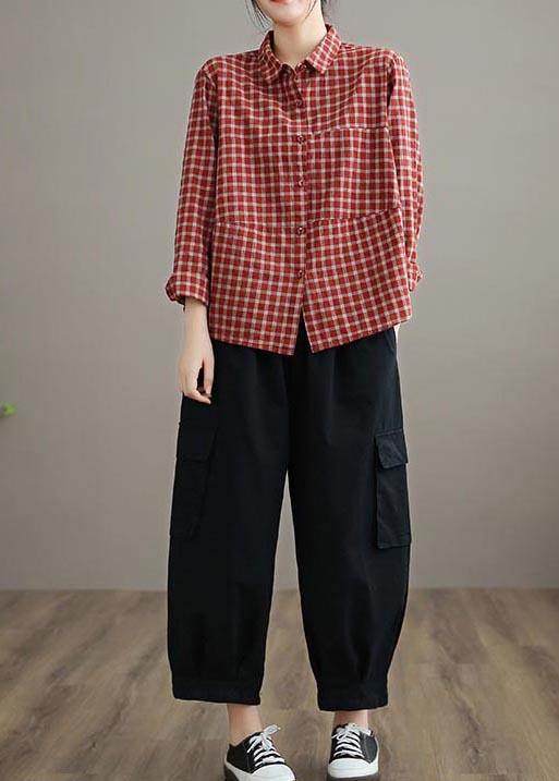 100% Spring Trousers Black Pattern Elastic Waist Pockets Wild Pants