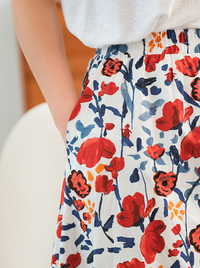 Elastic Waist Cotton Skirt