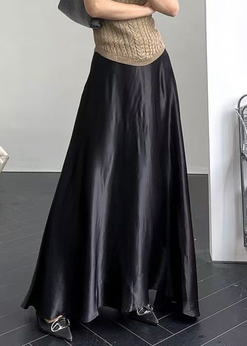 New Black High Waist Silk Maxi Skirts Summer