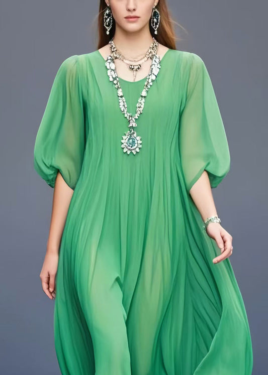 Grass Green Oversized Draping Chiffon Dress Summer