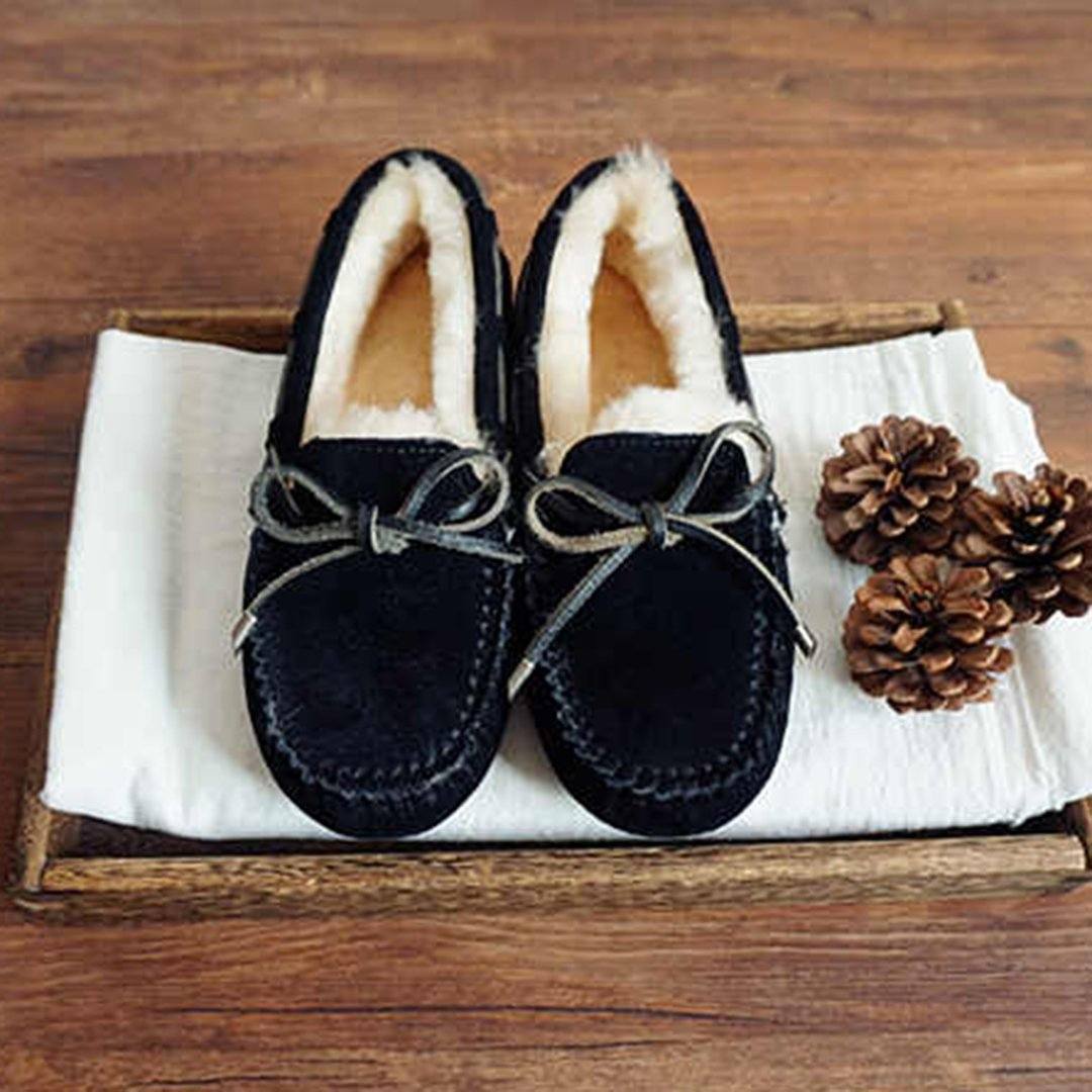Cozy Slip on Bow-knot Thick Wool Pea Lazy Winter Shoes