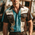Vintage Western Style Men's Linen Short Sleeve Shirt elevenforest