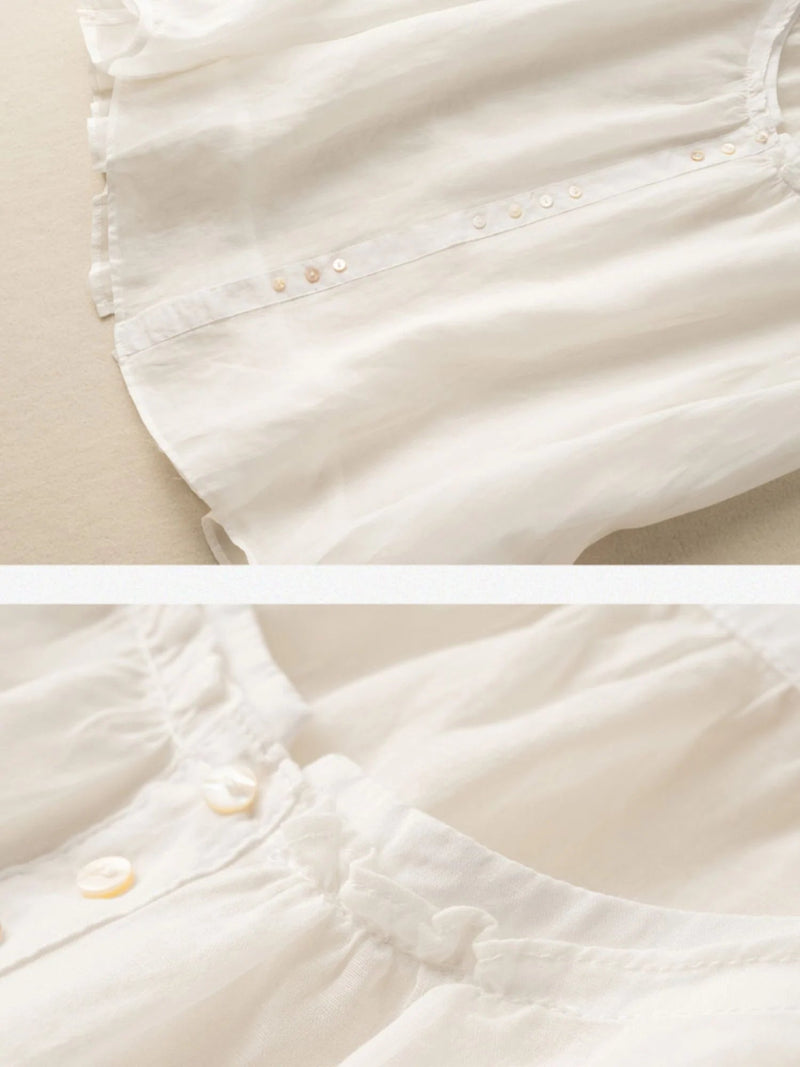 Pure Color Crew Neck Long Sleeve Linen Top
