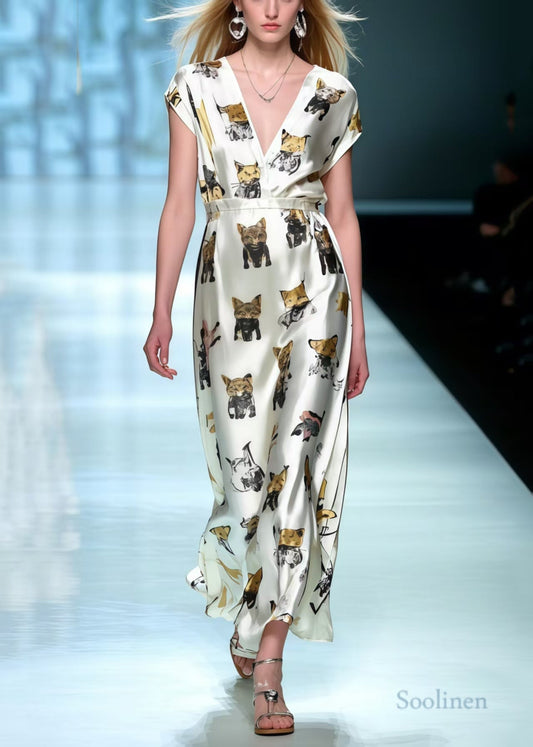 Animal Print Draping Silk Maxi Dresses Summer