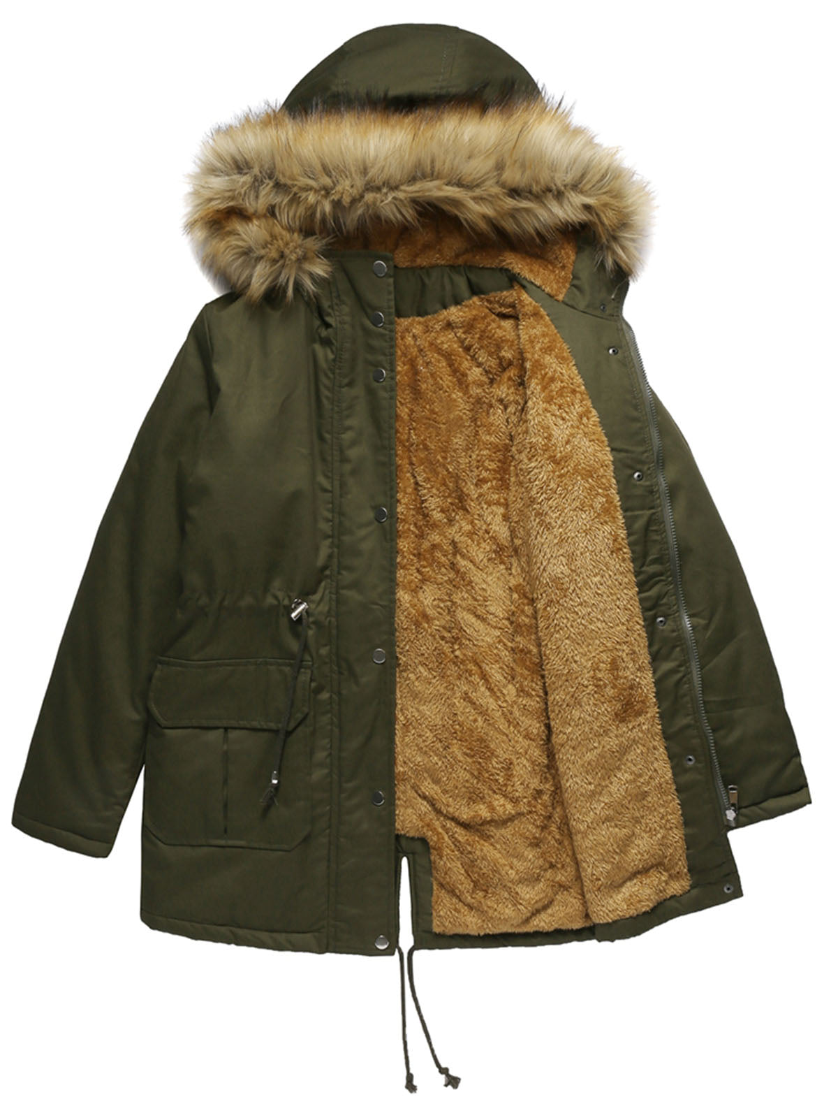 Coat Street Daily Winter Plush Long Coat Color Oversized Fur Warm Coat