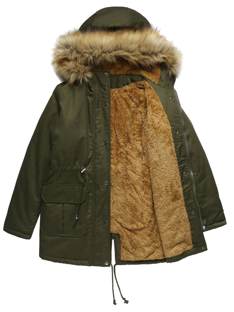 Coat Street Daily Winter Plush Long Coat Color Oversized Fur Warm Coat