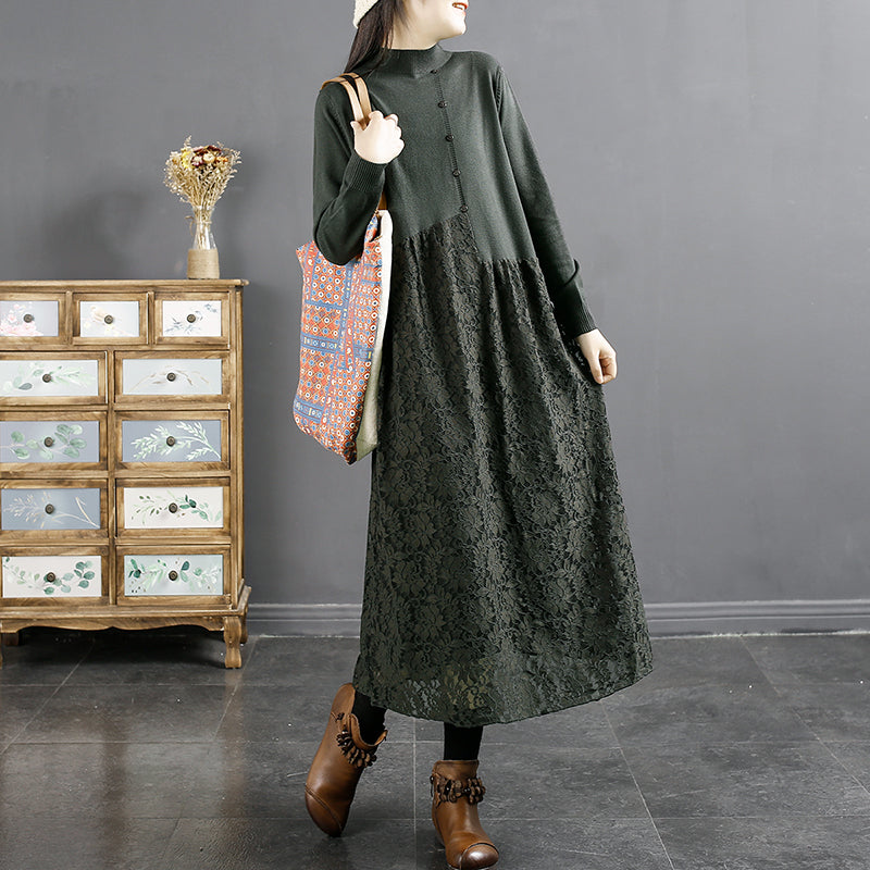 Autumn Hollow Lace Patchwork Dress