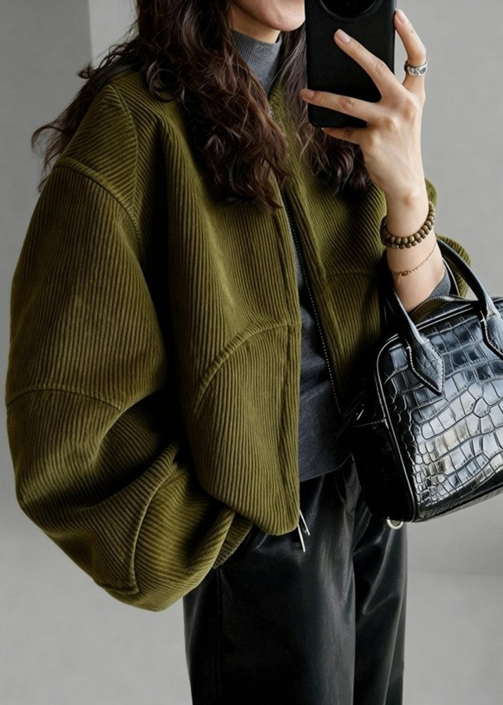 Tea Green Oversized Pockets Corduroy Coat Spring