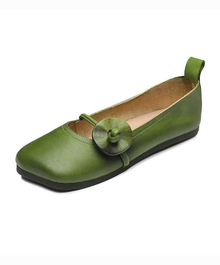 Square Toe Handmade Green Soft Flat Shoes