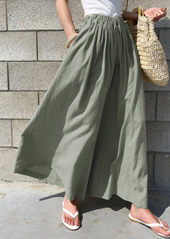 Stylish Olive Green Elastic Waist Wide Leg Pants Skirt Summer