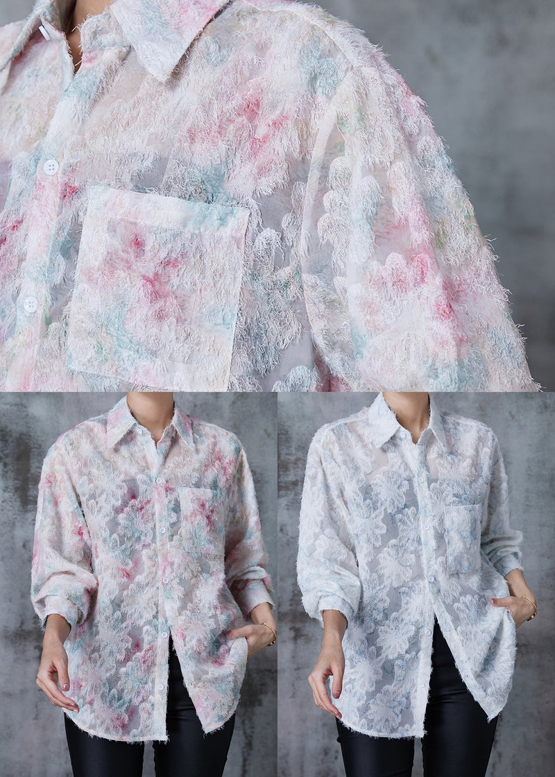 Blue Loose Chiffon Upf 50+ Top Spring