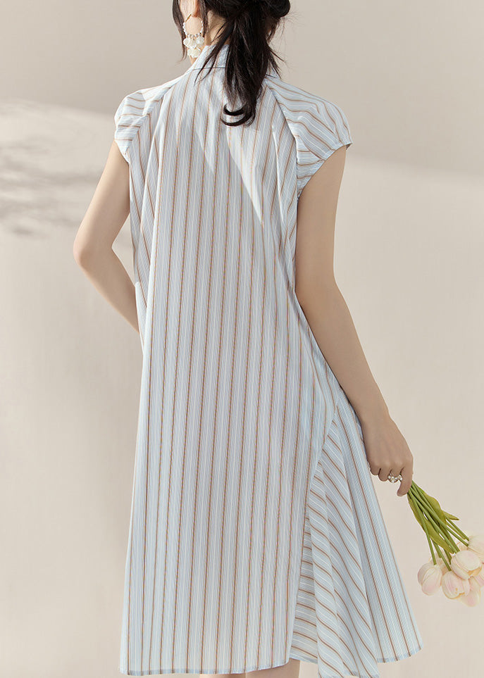 Striped Peter Pan Collar Button Holiday Mid Dress Short Sleeve