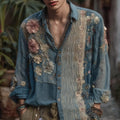Men's Vintage Bohemian Floral And Stripe Embroidered Linen Shirt elevenforest