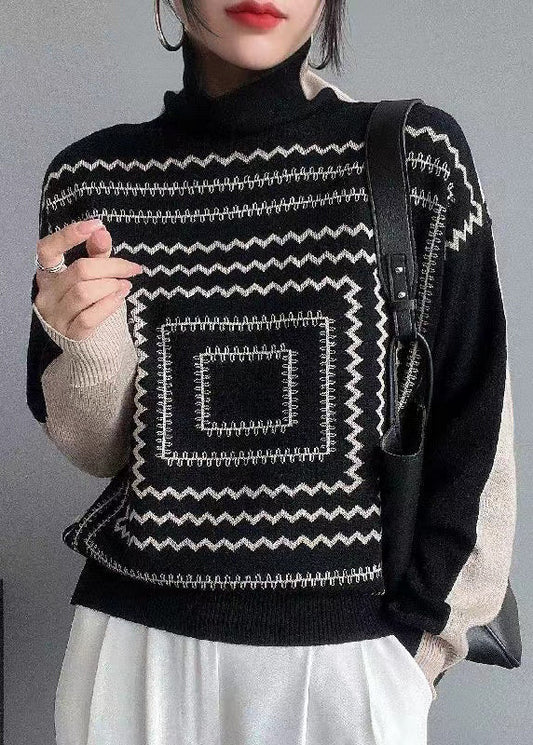 Black Turtleneck Wear on Both Sides Wool Knit Sweaters Fall