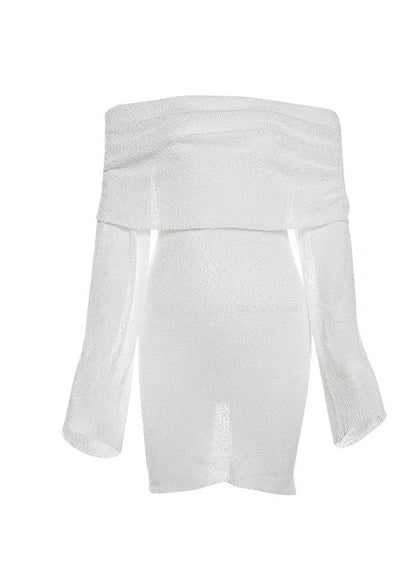 European and American Knitted Hollow Out Slash Neck Short Dress