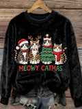 Comstylish Meowy Catmas Embroidery Women's Cozy Plush Sweater