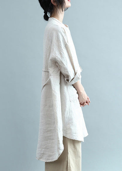 Lapel Button Down Cotton Top Silhouette Organic Beige Clothing Blouses Summer