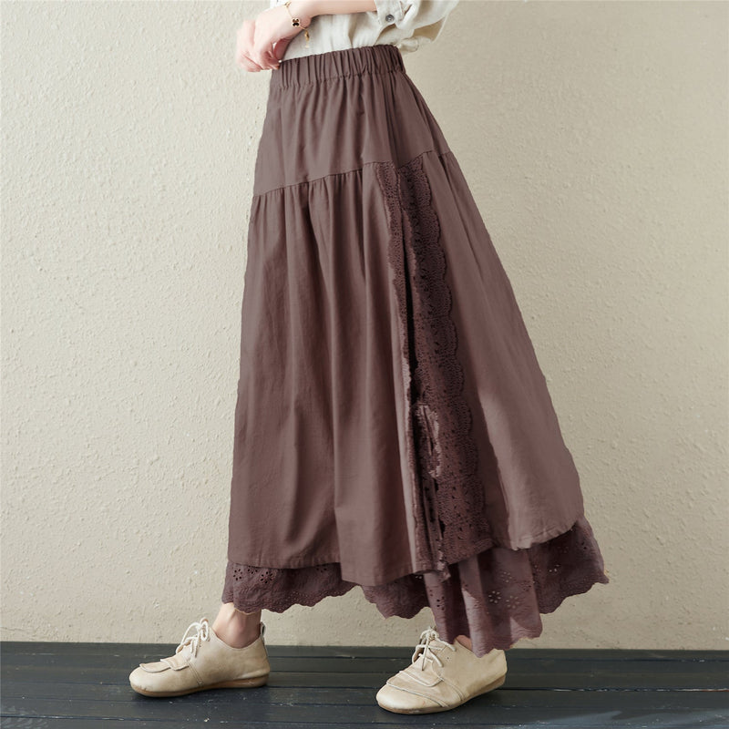 Retro Linen Hollow Embroidery Skirt