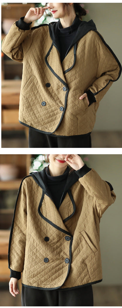 Retro Double Breasted Fake Two Piece Coat