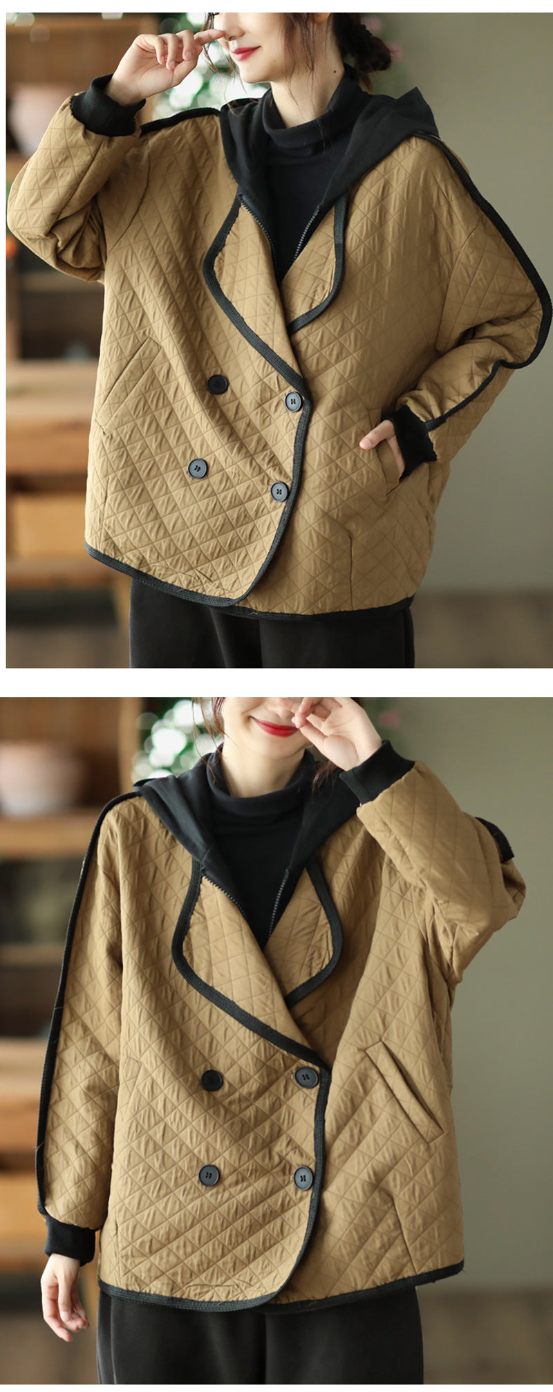 Retro Double Breasted Fake Two Piece Coat