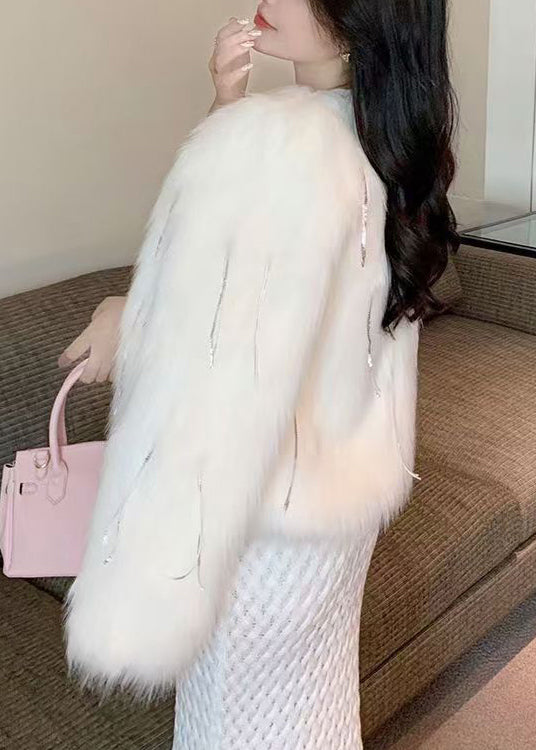 White Fluffy Tasseled Coats Winter