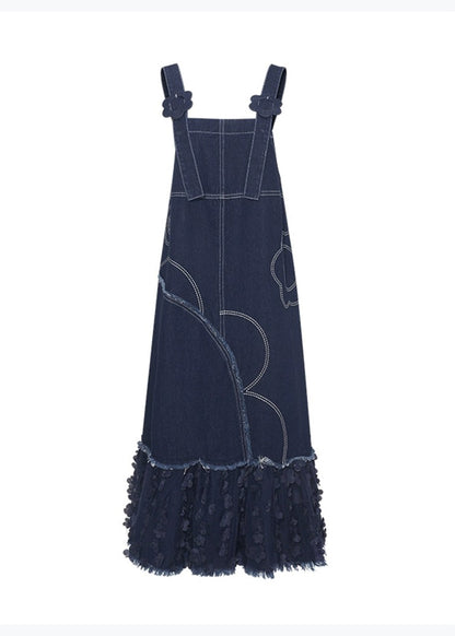 Original Design Blue Patchwork Denim Strap Dress Spring