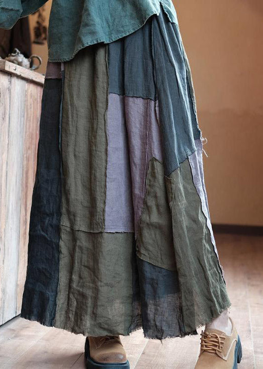 Asymmetrical Patchwork Elastic Waist Linen a Line Skirt Summer
