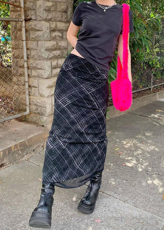 Black Plaid High Waist Patchwork Tulle Skirts Summer