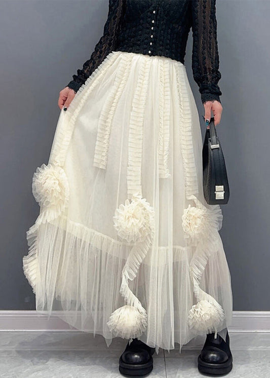 White Ruffled Elastic Waist Tulle Skirt Summer