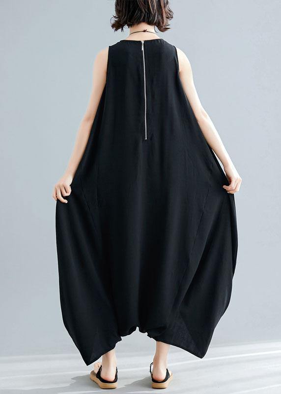 New Black Sleeveless Cotton Jumpsuit Pants Unique Wide Leg Skirts Pants