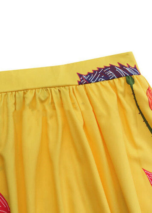 Black -red Print High Waist Pockets Print Cotton a Line Skirt Summer