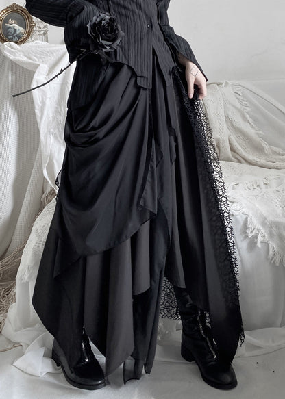 Organic Black Lace Patchwork Tulle Maxi Skirts