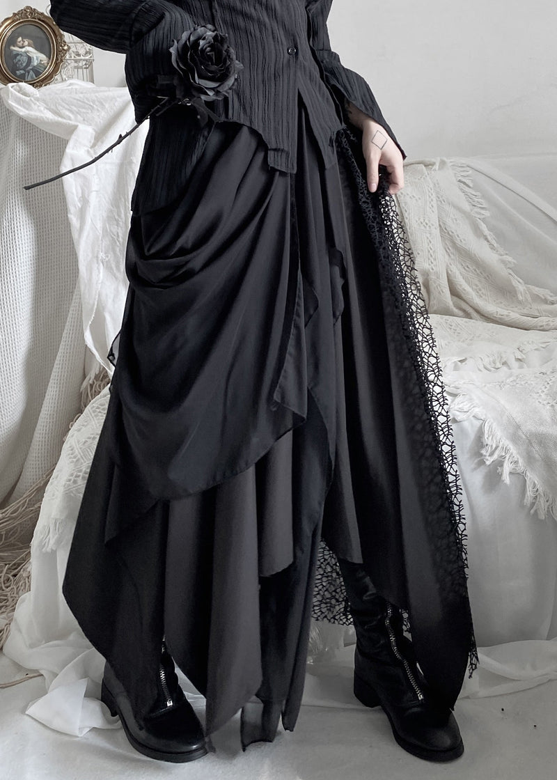 Organic Black Lace Patchwork Tulle Maxi Skirts