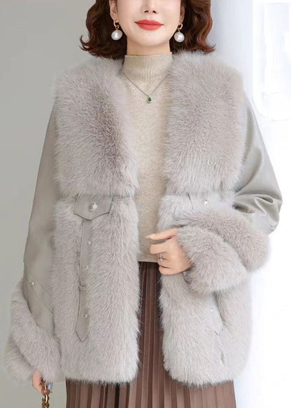 Grey Nail Bead Patchwork Mink Velvet Coats Winter