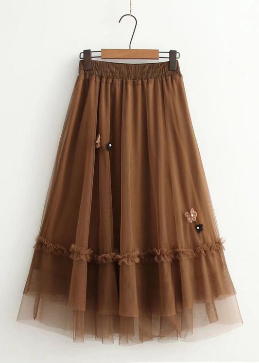 Style Chocolate Patchwork Nail Bead a Line Fall Skirts