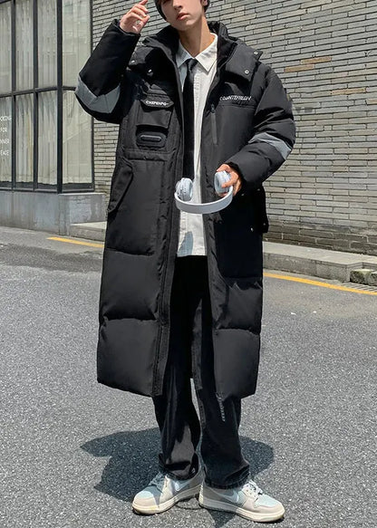 Loose Beige Hooded Pockets Duck Down Down Long Coats Winter