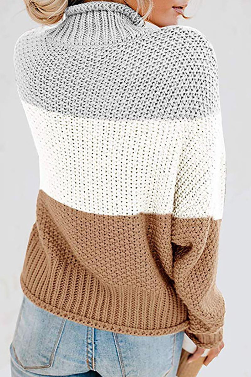 Patchwork Contrast Turtleneck Tops(7 Colors)