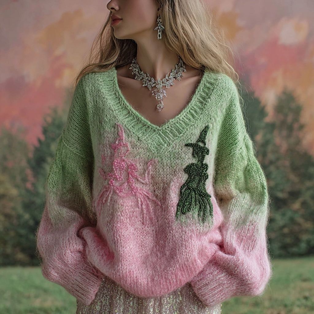 Halloween 2025 Witch & Princess Embroidered Cozy Sweater artswardrobe