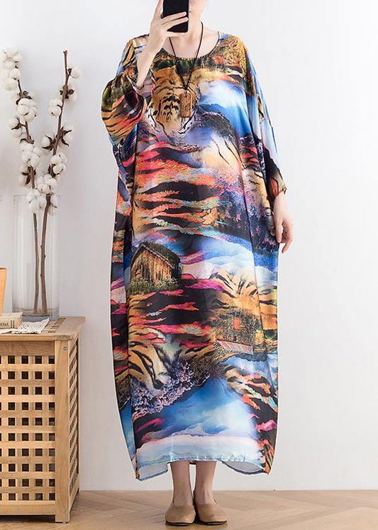 Summer New Chiffon Holiday Style Retro Dress Loose Printed Long Skirt