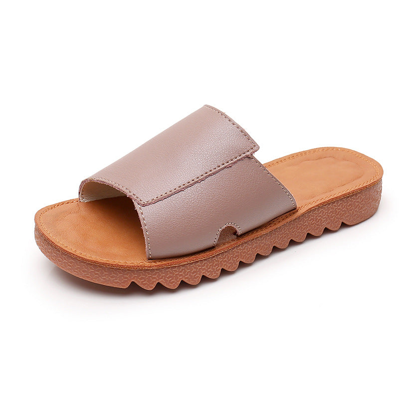 Summer Flat Retro Leather Slippers