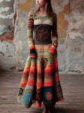 Boho Mandala Crochet Geometric Colorblock Maxi Sweater Dress elevenforest