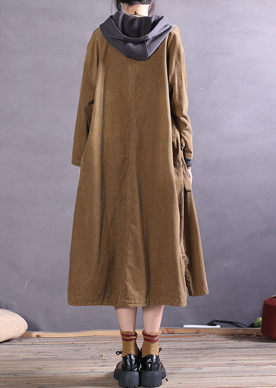 Simple Khaki Button Side Open Corduroy Coats